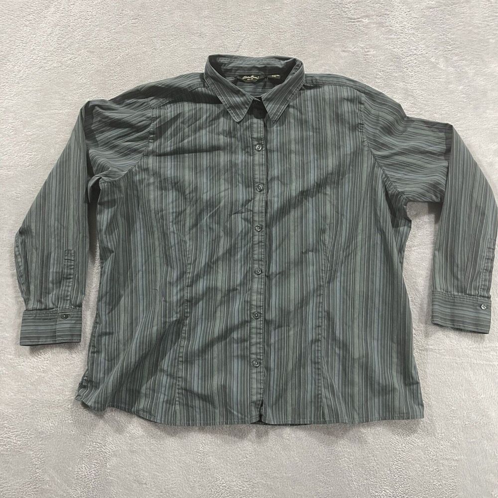 Vtg Eddie Bauer Button Shirt Long Sleeve Men XXL Green Striped Western Y2Kj